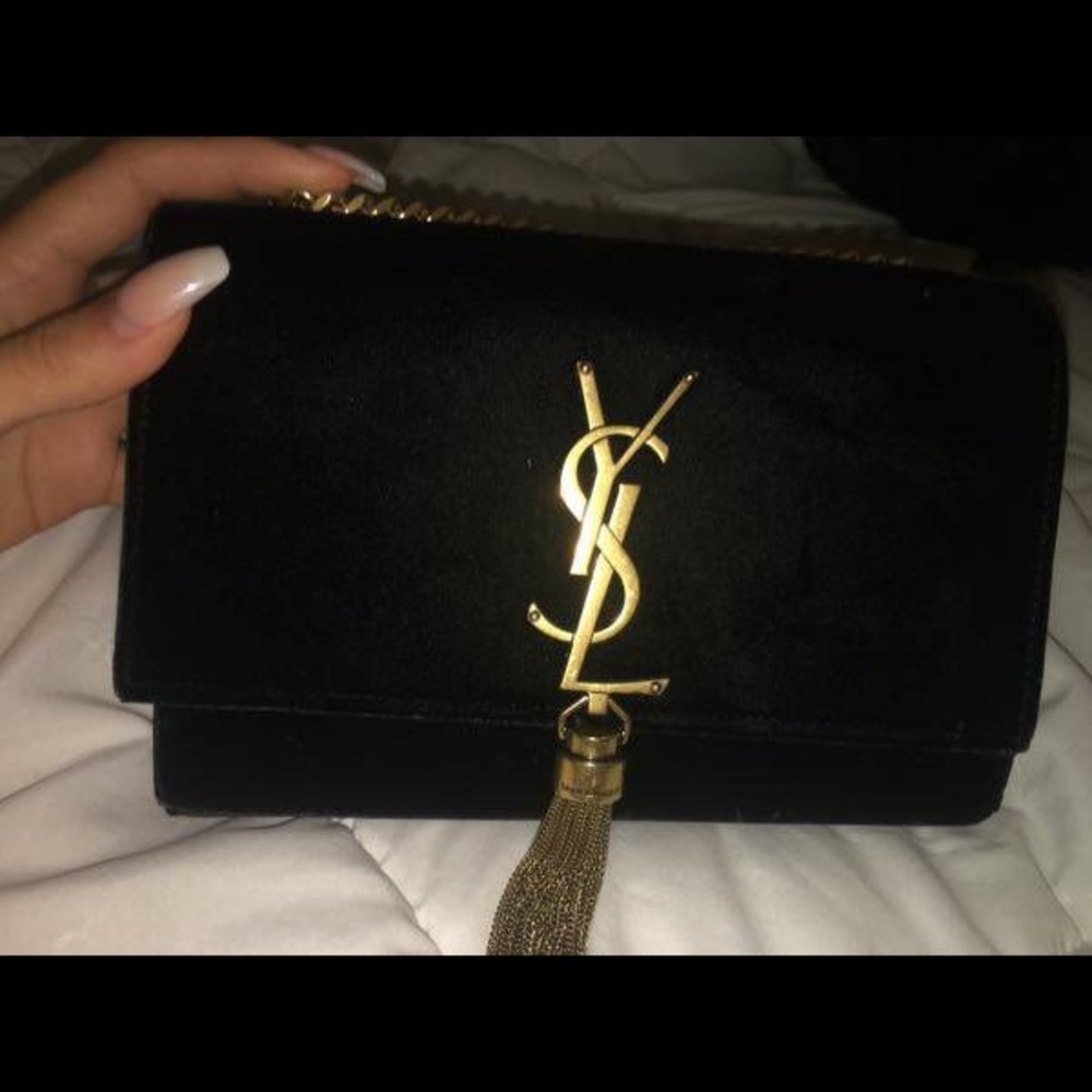 YSL Yves Saint Laurent Kate Monogramme Velvet Bag